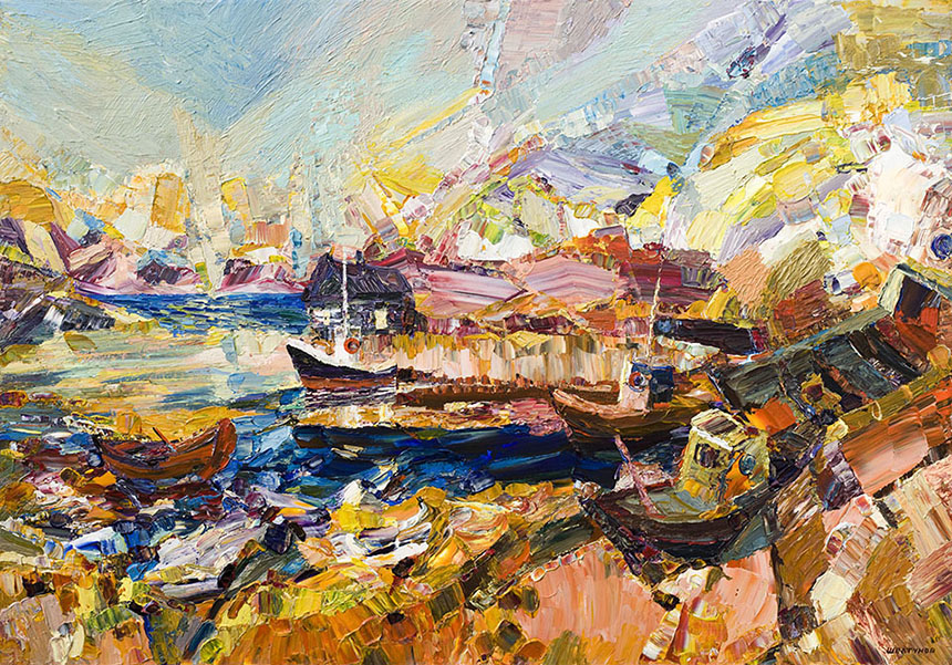 Alexander Sheltunov. Fisherman’s Morning. 2006. Oil on canvas. 81 × 116