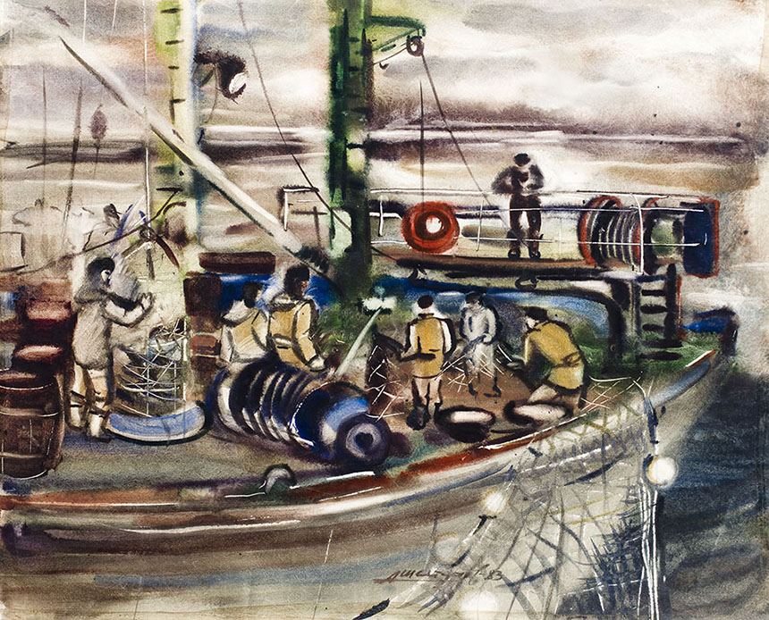 Alexander Sheltunov. Before Fishing Season. 1983. Paper, watercolour. 56 × 70