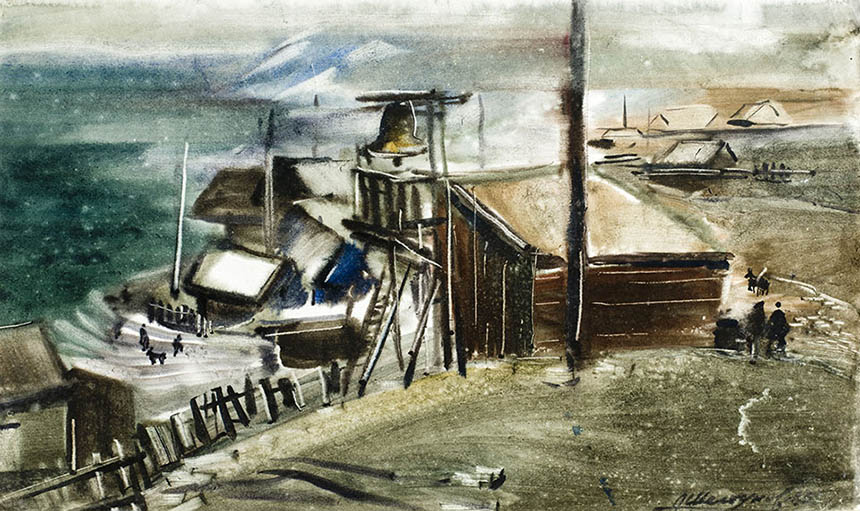 Alexander Sheltunov. Bell Tower. 1983. Paper, watercolour. 27 × 45
