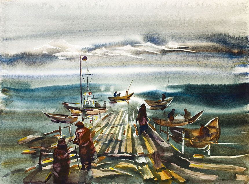 Alexander Sheltunov. Dock. 2003. Paper, watercolour. 55 × 75