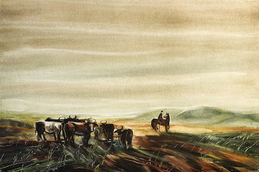 Alexander Sheltunov. Steppe Road. 1981. Paper, watercolour. 46 × 70