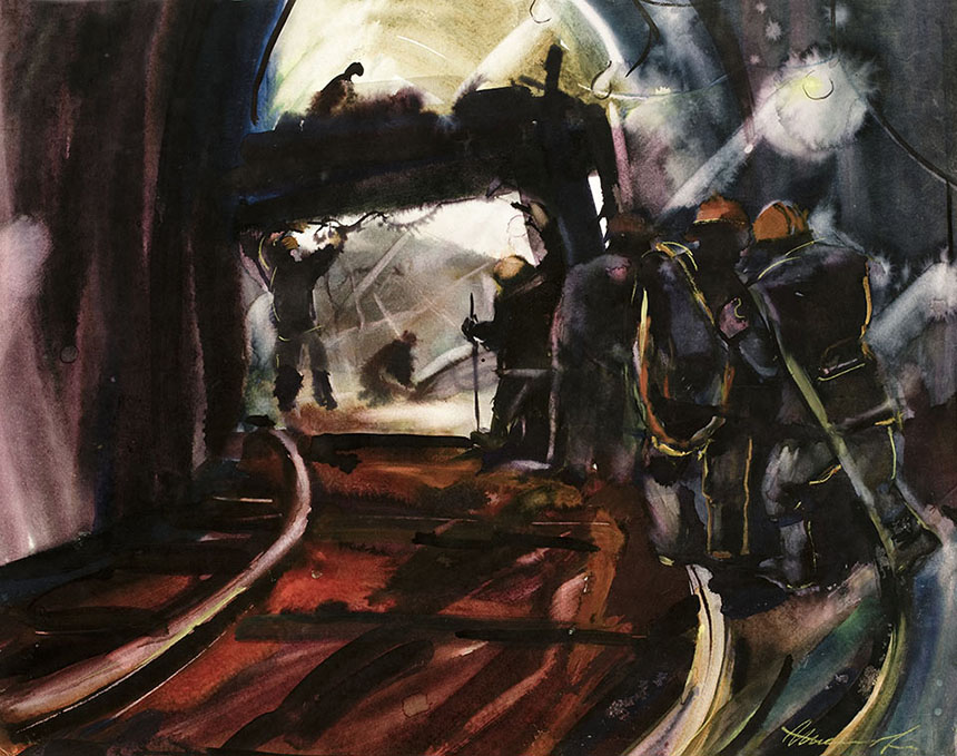Alexander Sheltunov. Night Shift. 1979. Paper, watercolour. 45 × 57