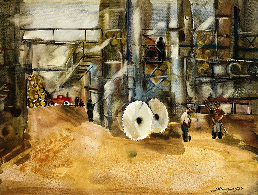 Alexander Sheltunov. Working Day. 1984. Paper, watercolour. 51 × 67
