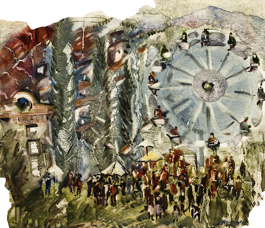 Alexander Sheltunov. Gabrovo. Ferris wheel. 1985. Paper, watercolour. 62 × 72