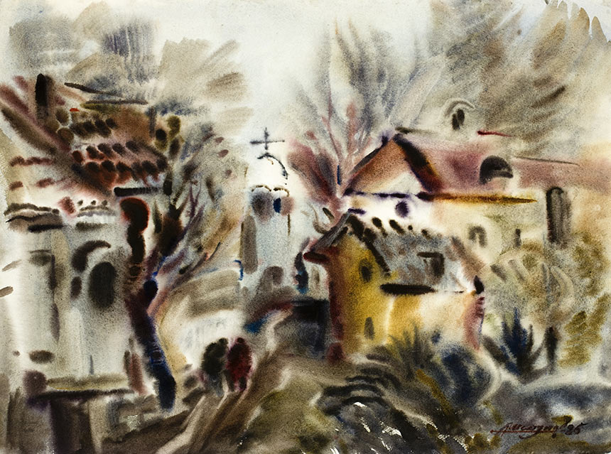 Alexander Sheltunov. The Road to the Temple. 1985. Paper, watercolour. 55 × 74