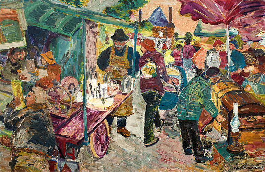 Alexander Sheltunov. Knife Grinder. 2003. Oil on canvas. 65 × 100
