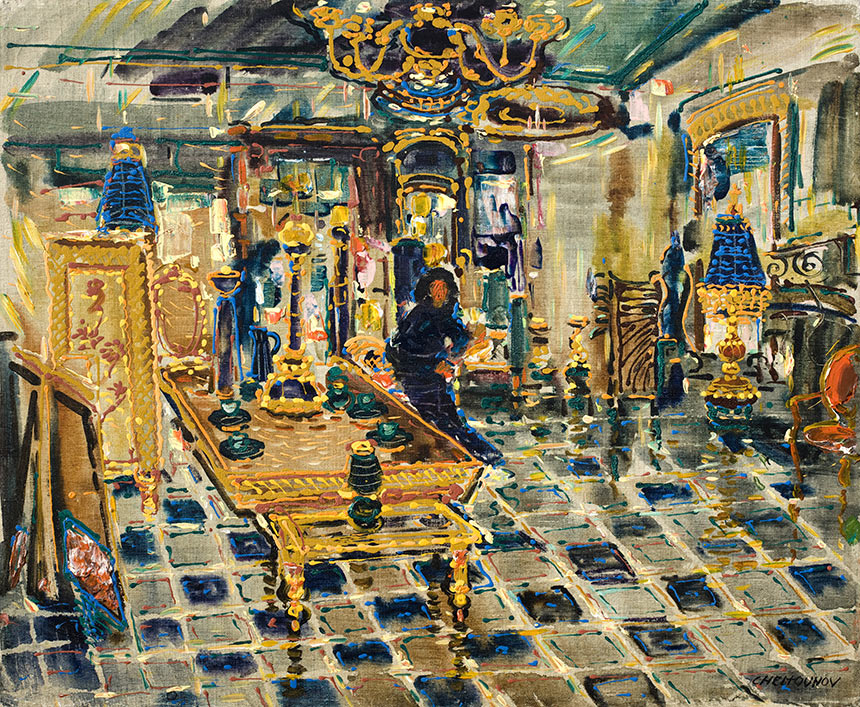Alexander Sheltunov. Paris Antique Salon. 2001. Oil on canvas. 60 × 73