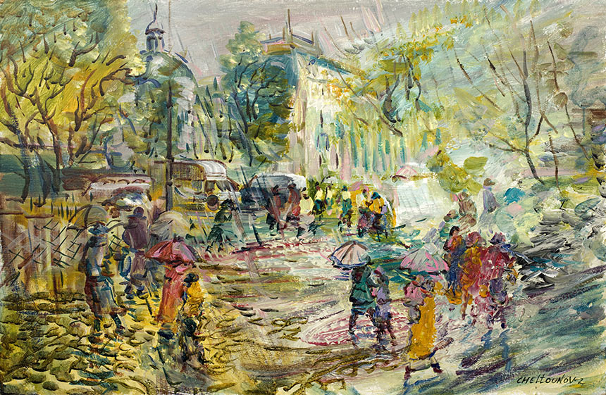 Alexander Sheltunov. Paris Umbrellas. 2002. Oil on canvas. 60 × 92