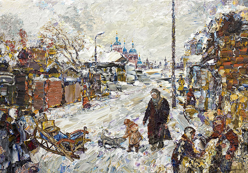 Alexander Sheltunov. Sunday Stroll. 2008. Oil on canvas. 81 × 116