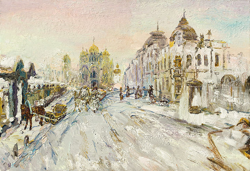 Alexander Sheltunov. Winter Carriage-and-Three. 2008. Oil on canvas. 89 × 130