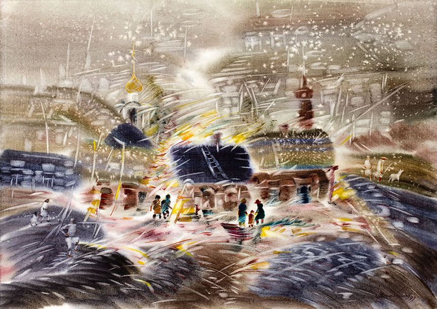 Alexander Sheltunov. City's Contrasts. 1999. Paper, watercolour. 60 × 85