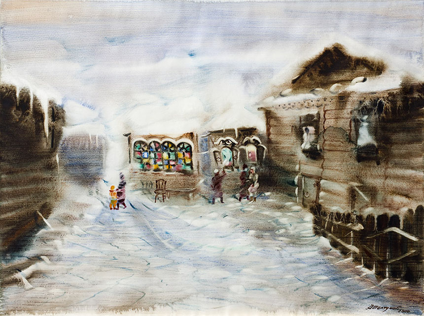Alexander Sheltunov. Old Courtyard. 2000. Paper, watercolour. 67 × 90