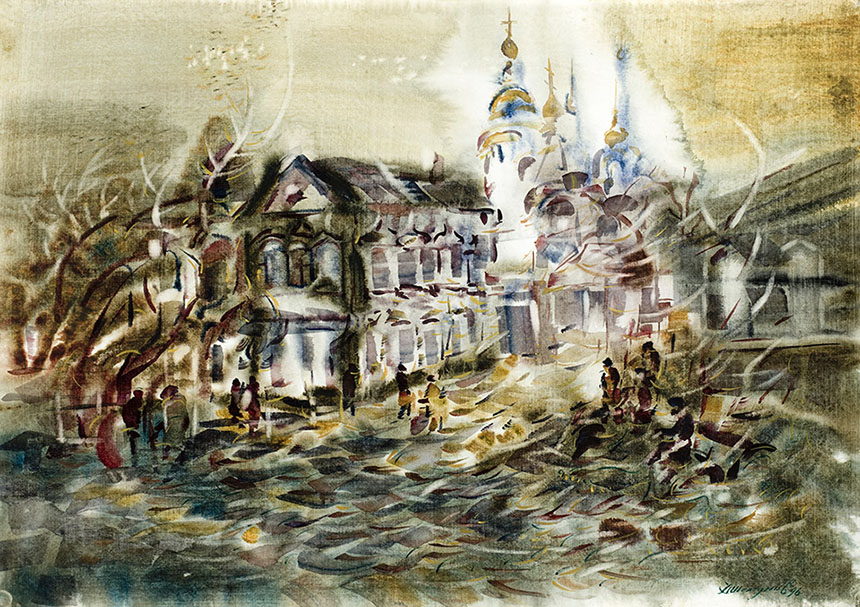 Alexander Sheltunov. Old Irkutsk. 1996. Paper, watercolour. 60 × 85