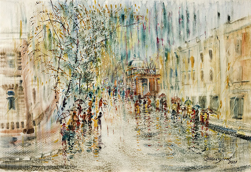 Alexander Sheltunov. Rainy Summer. 2001. Paper, watercolour. 67 × 98
