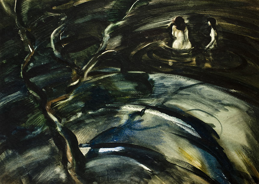 Alexander Sheltunov. At Night at the Belaya River. 1979. Paper, watercolour. 47 × 66