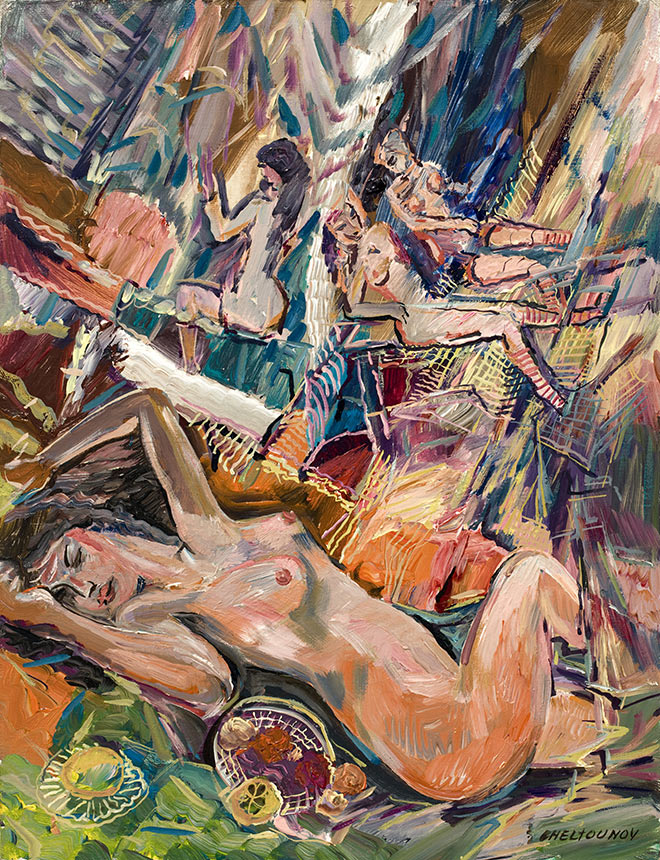 Alexander Sheltunov. Sun Baths. 2003. Oil on canvas. 65 × 49