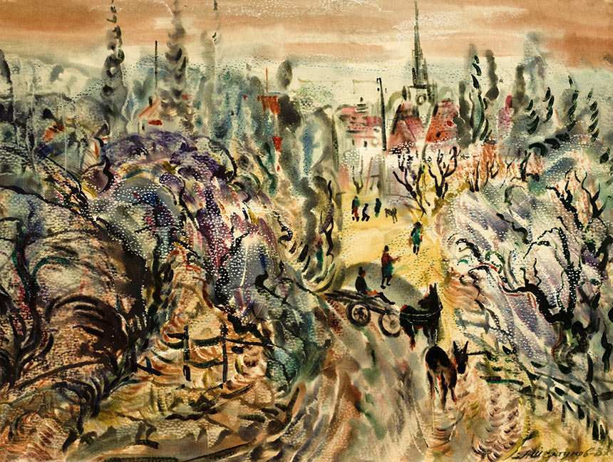 Alexander Sheltunov. Stroll. 1987. Paper, watercolour. 50 × 67