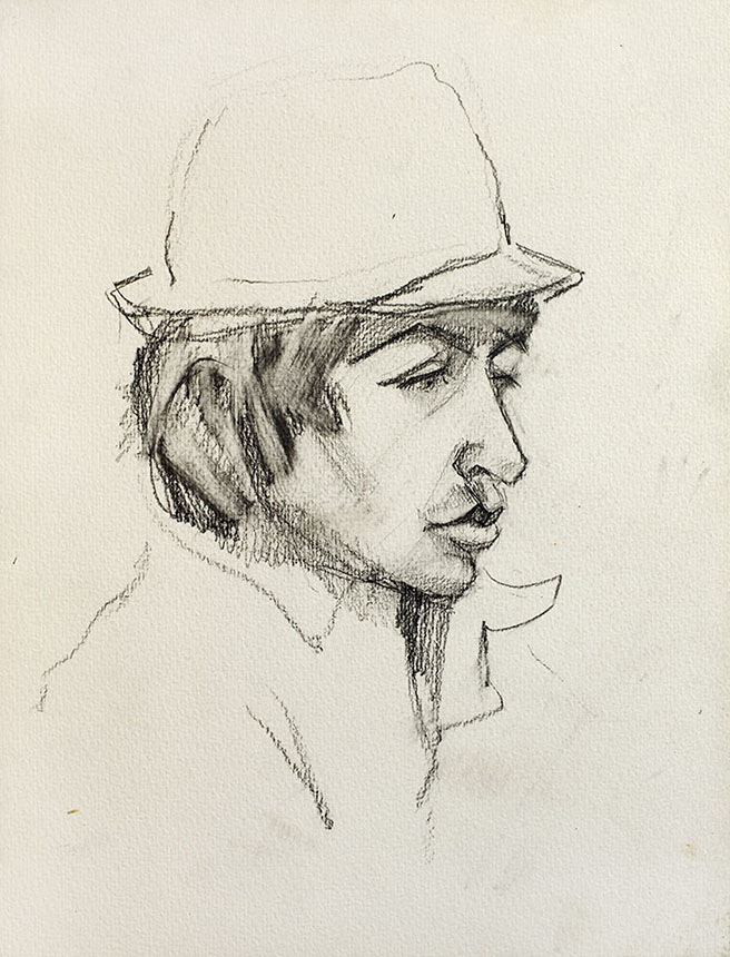 Alexander Sheltunov. A Man in Hat. 1978. Paper, pencil. 31 × 24