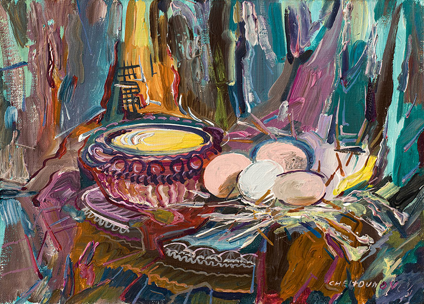 Alexander Sheltunov. Easter Still Life. 2003. Oil on canvas. 33 × 46