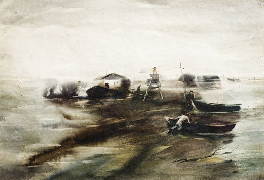 亚历山大•舍尔图诺夫 在贝加尔湖 1979 水彩纸 45 × 60