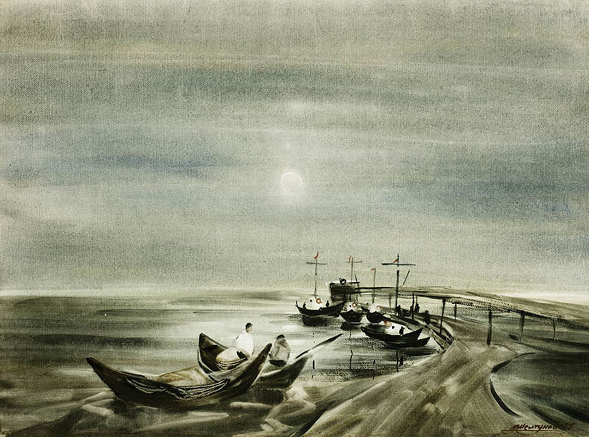 亚历山大•舍尔图诺夫 贝加尔湖夜里 1985 水彩纸 50 × 70