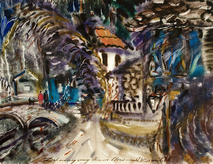 亚历山大·舍尔图诺夫 晚上 1985 水彩纸 54 × 70