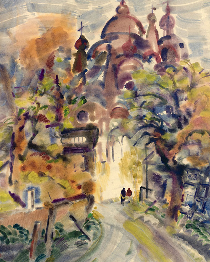 亚历山大•舍尔图诺夫 红色教堂 1989 水彩纸 67 × 54
