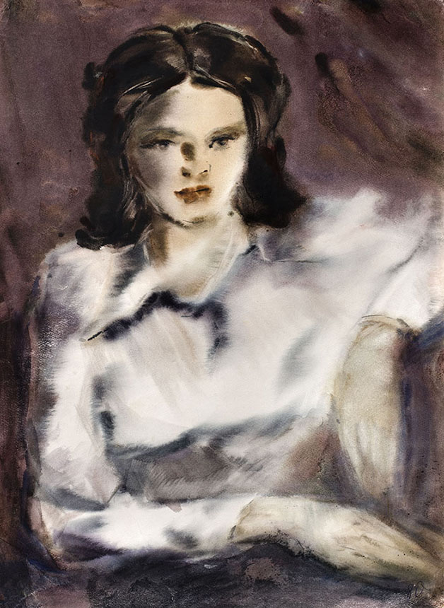亚历山大·舍尔图诺夫 穿白色衣服的女子 1980 水彩纸 63 × 46