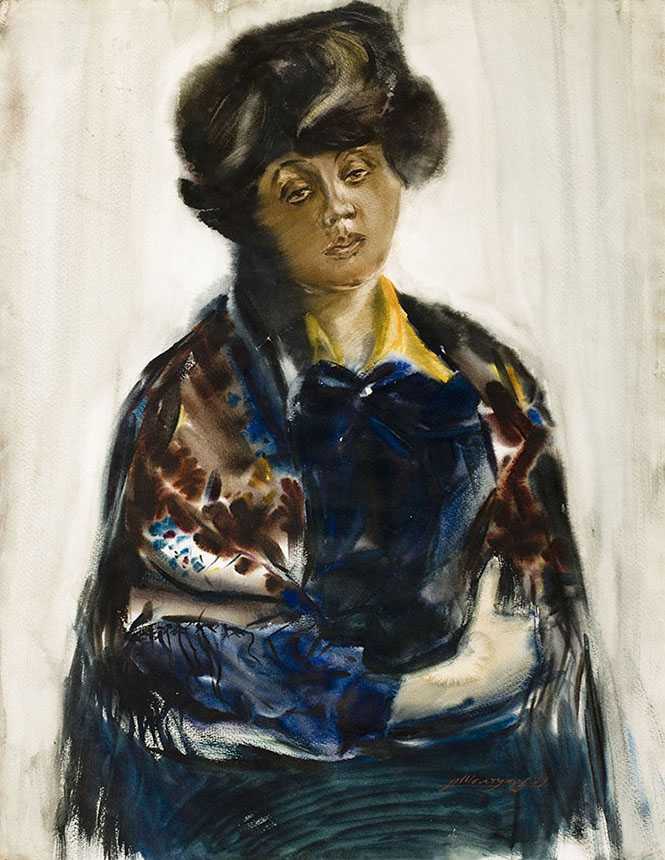亚历山大·舍尔图诺夫 防寒的围巾 1979 水彩纸 75 × 58