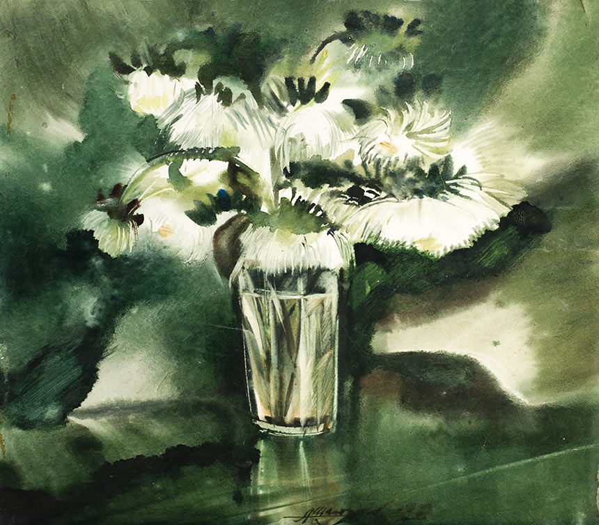 亚历山大·舍尔图诺夫 翠菊花 1980 水彩纸 38 × 44