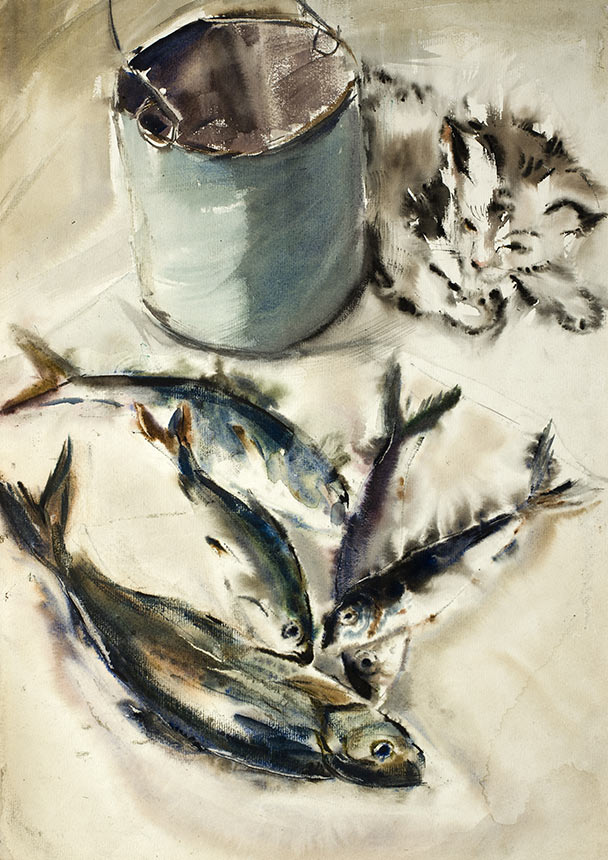亚历山大·舍尔图诺夫 猫喜悦 1981 水彩纸 58 × 41