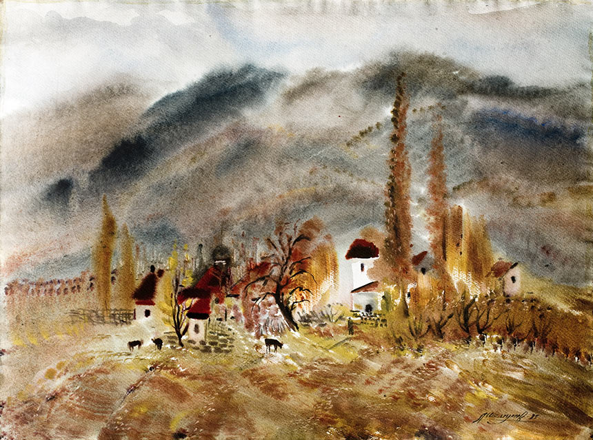 Александр Шелтунов. Осенний день. 1985. Бумага, акварель. 55 × 74