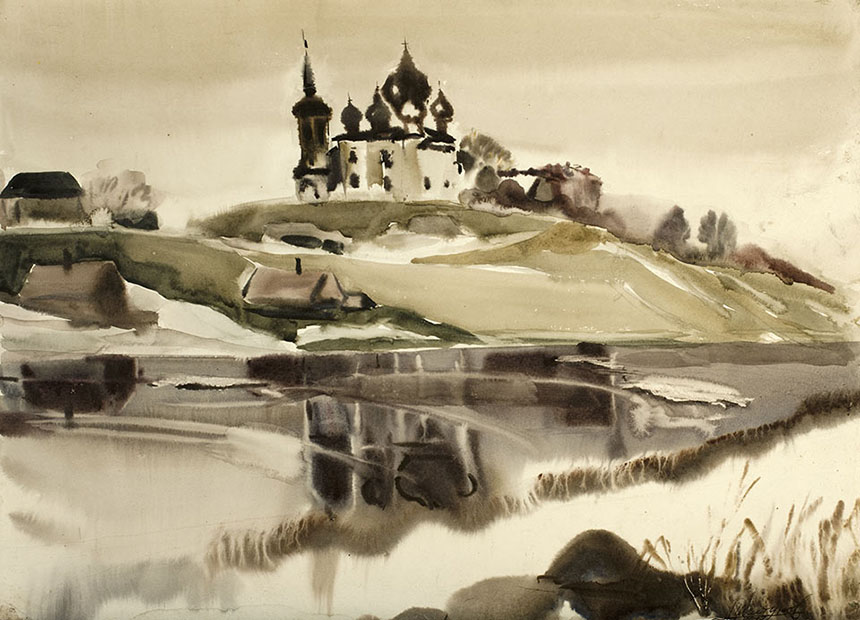 Александр Шелтунов. Ненастье. 1977. Бумага, акварель. 31 × 43