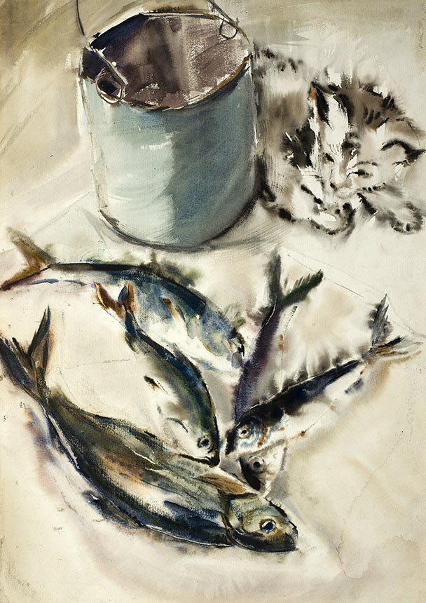Alexander Sheltunov. Cat’s Joy. 1981. Paper, watercolour. 58 × 41